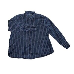 Calvin Klein Button Down Men’s XXL Blue Black Stripe Cotton Long Sleeve